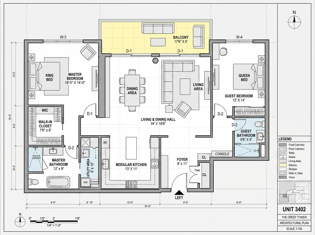 Brigade WTC 1 BHK Floor Plan Architectural Drawing